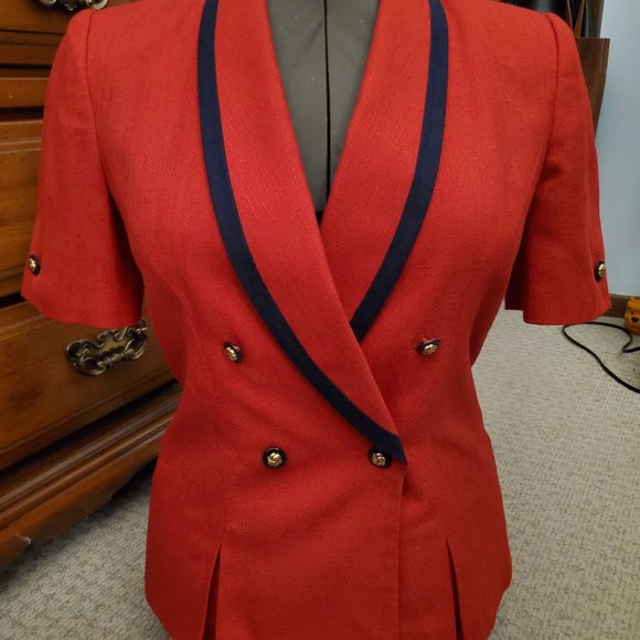 VINTAGE Kasper for A.S.L. Red & Navy Blazer - Picture 1 of 3